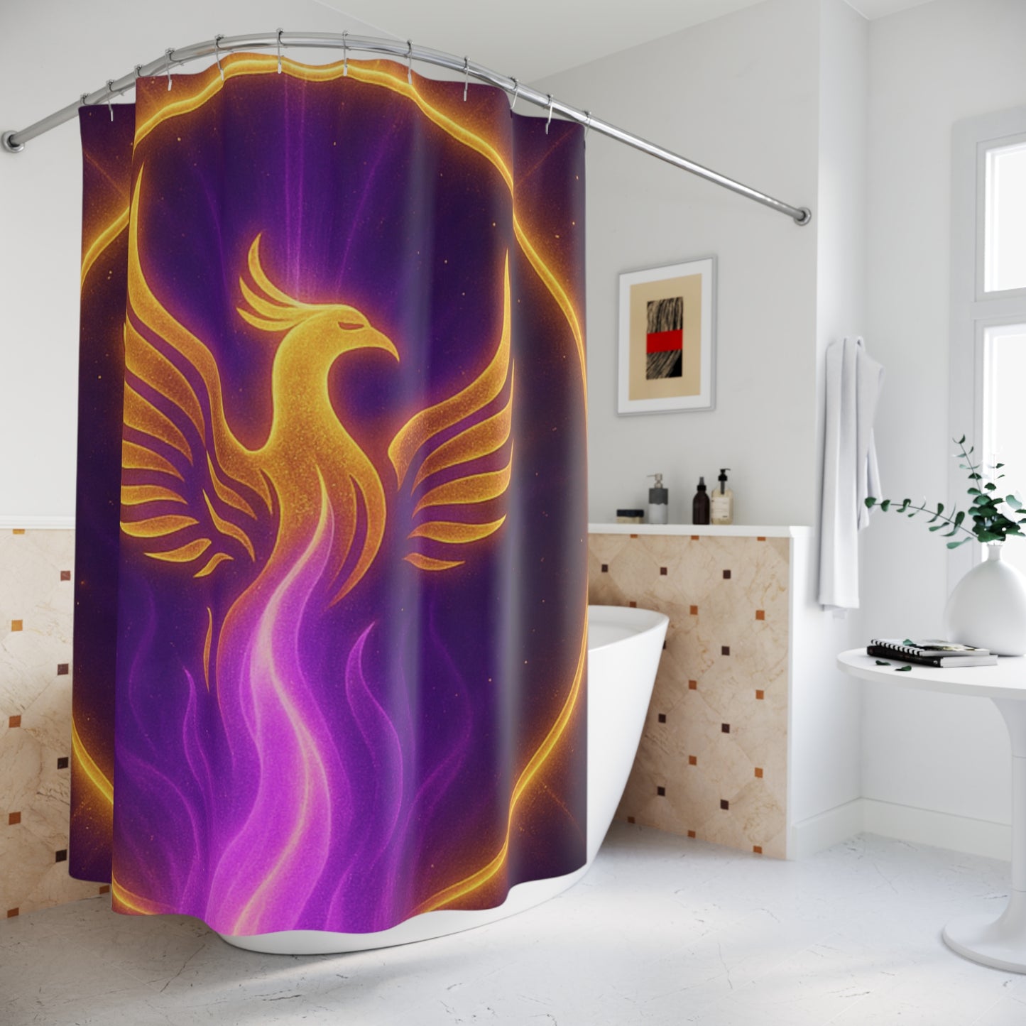 Phoenix Flame Shower Curtain, Boho Home Decor, Bathroom Accessories, Unique Gift for Her, Mythical Design Inspiration