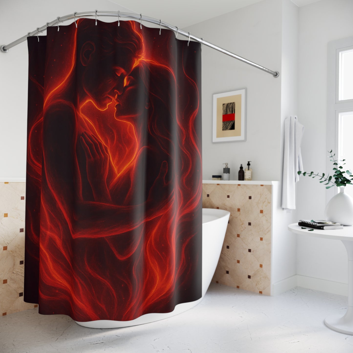 Romantic Essence Shower Curtain | Boho Bathroom Decor, Love Gift, Unique Home Accessory, Red and Black Shower Curtain, Wedding Shower Decor