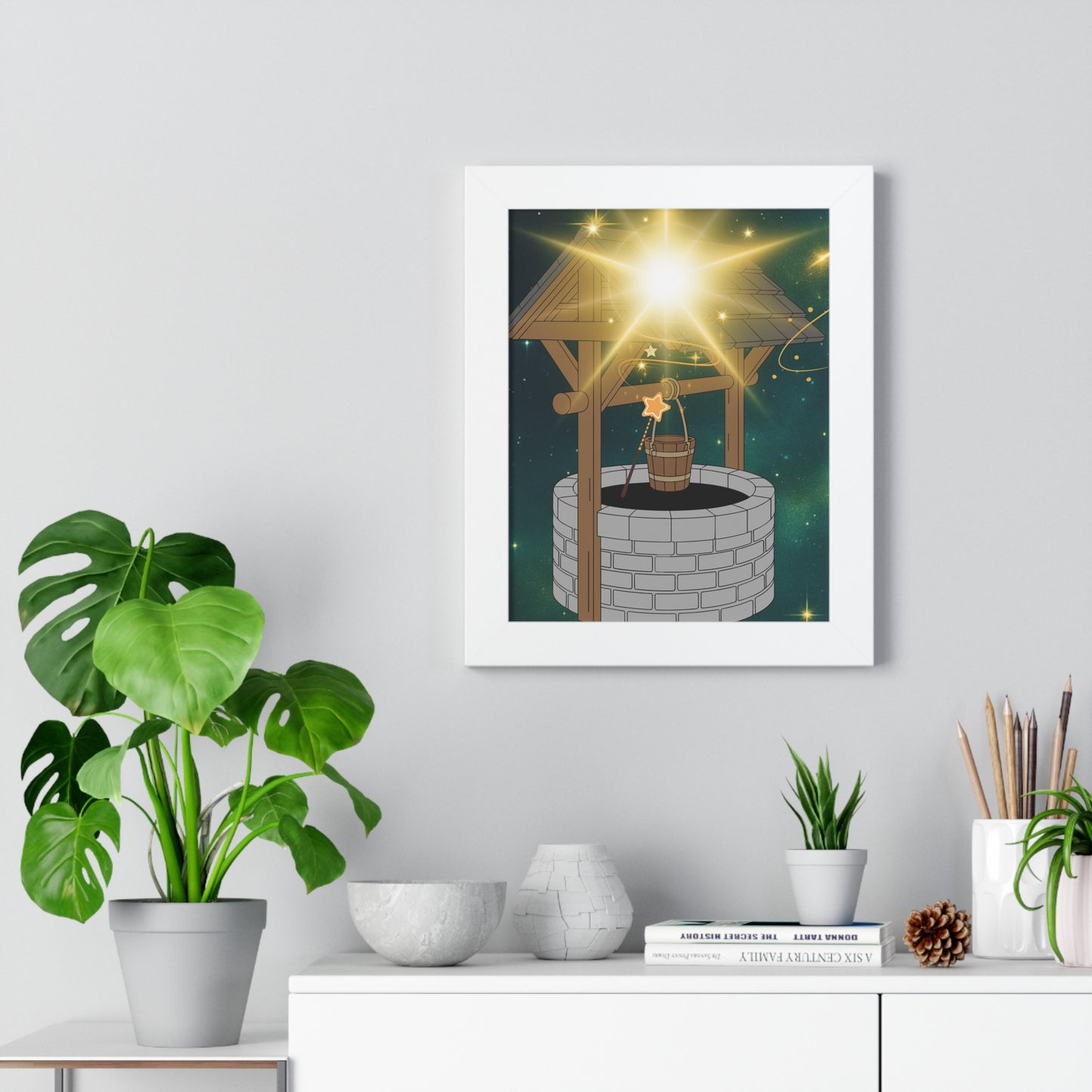 Magical Well Framed Vertical Poster, Enchanting Wall Art, Starry Night Decor, Dreamy Home Accent, Whimsical Gift Idea, Inspirational Print