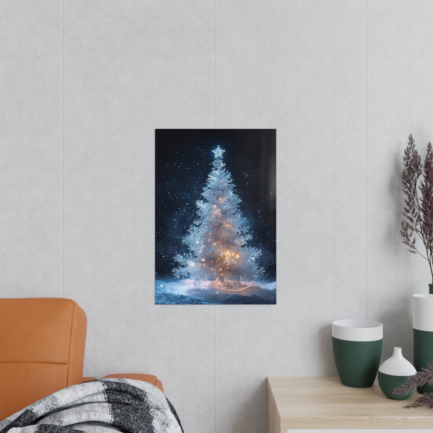 Christmas Tree Photo Poster – Snowy Lit Holiday Wall Art