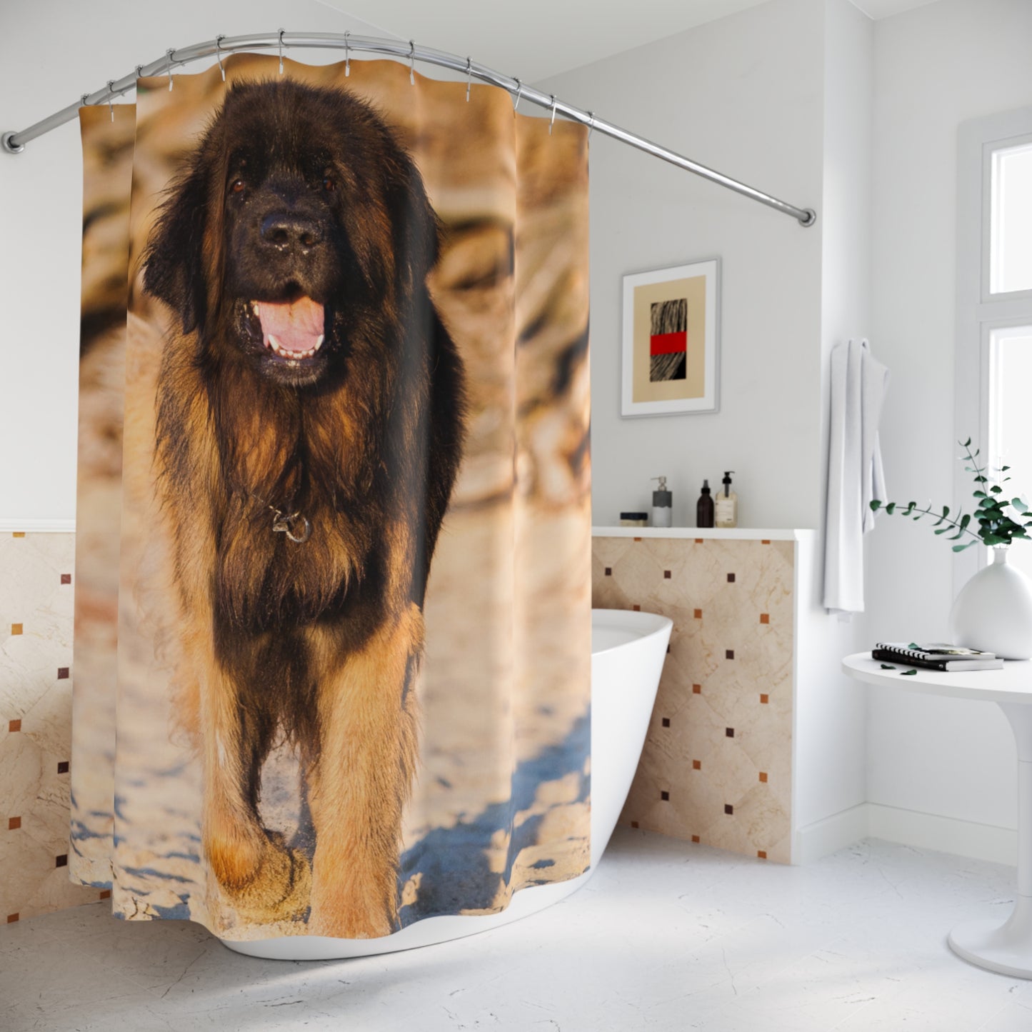 Leonberger Shower Curtain, Dog Lovers Bathroom Decor, Pet-Themed Wall Art, Unique Gift for Dog Owners, Home Accessories