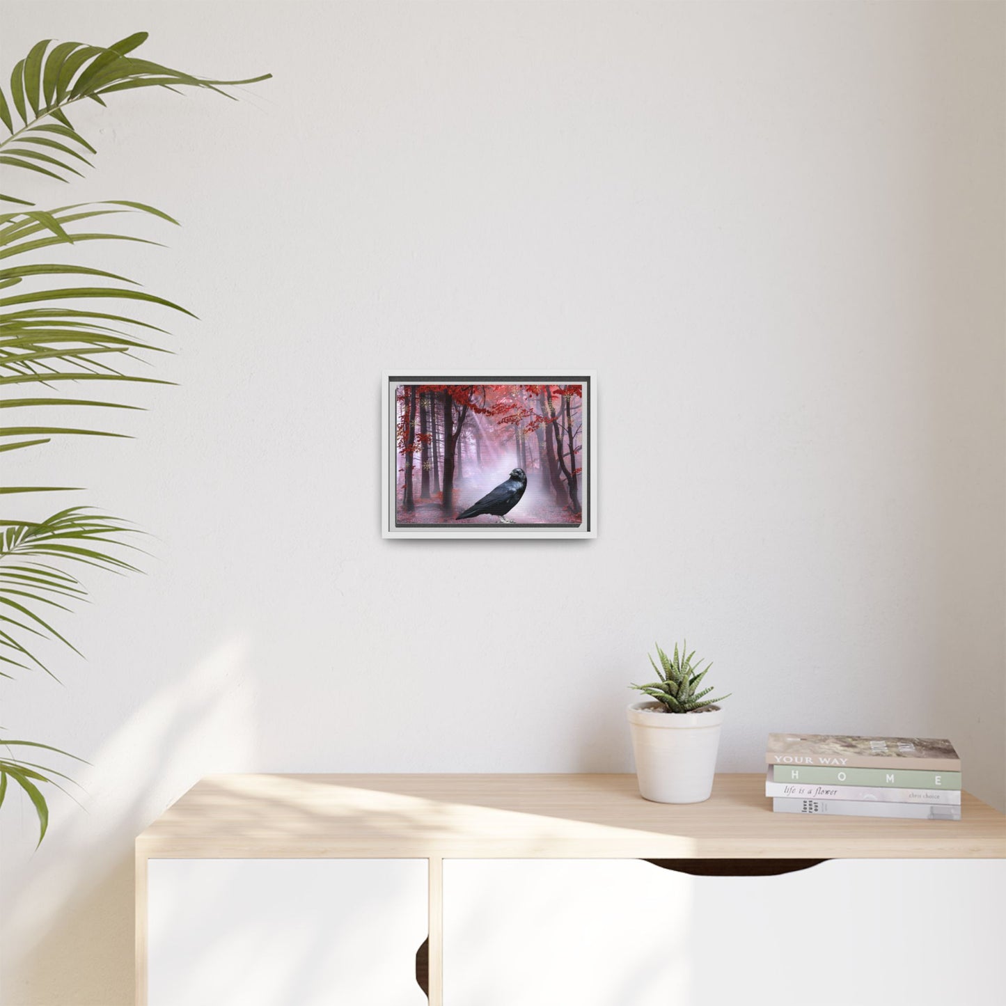 Framed Forest Raven Art Print, Matte Canvas Wall Decor, Gothic Home Decor, Nature Wall Art, Unique Gift for Bird Lovers