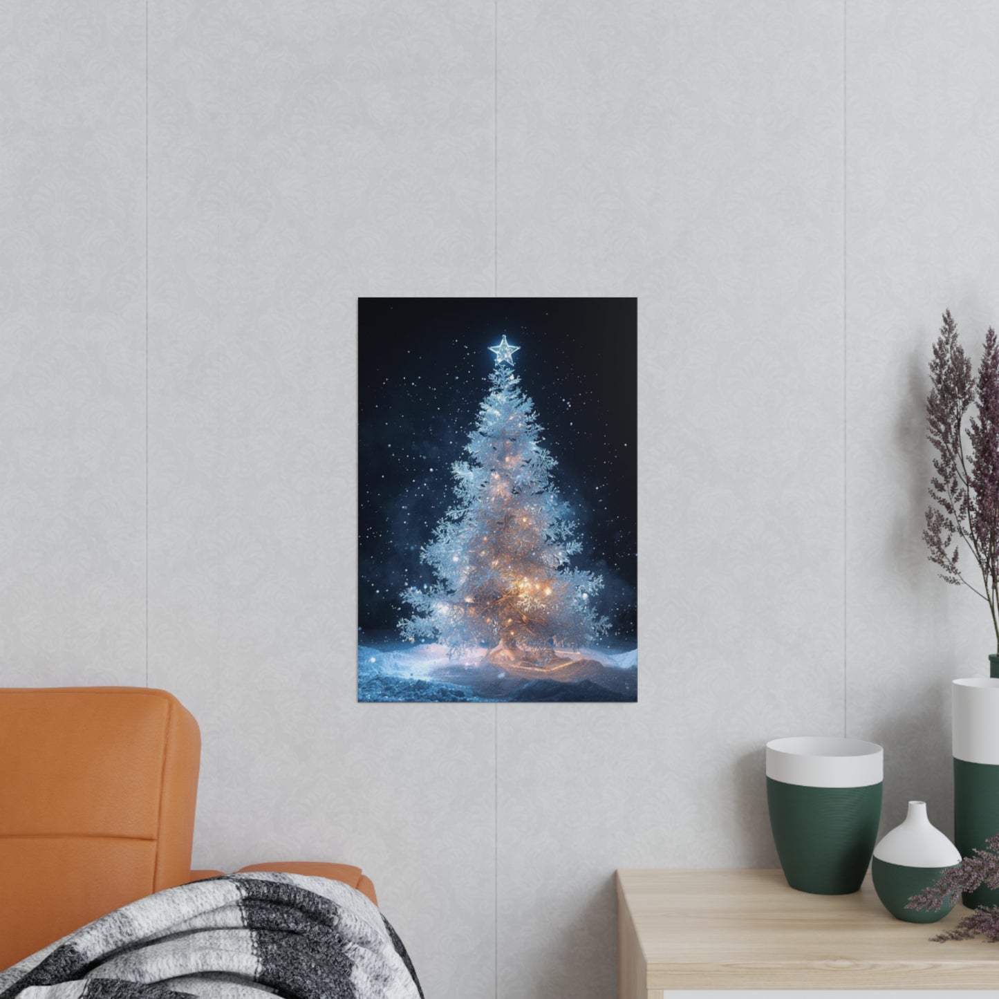 Christmas Tree Photo Poster – Snowy Lit Holiday Wall Art
