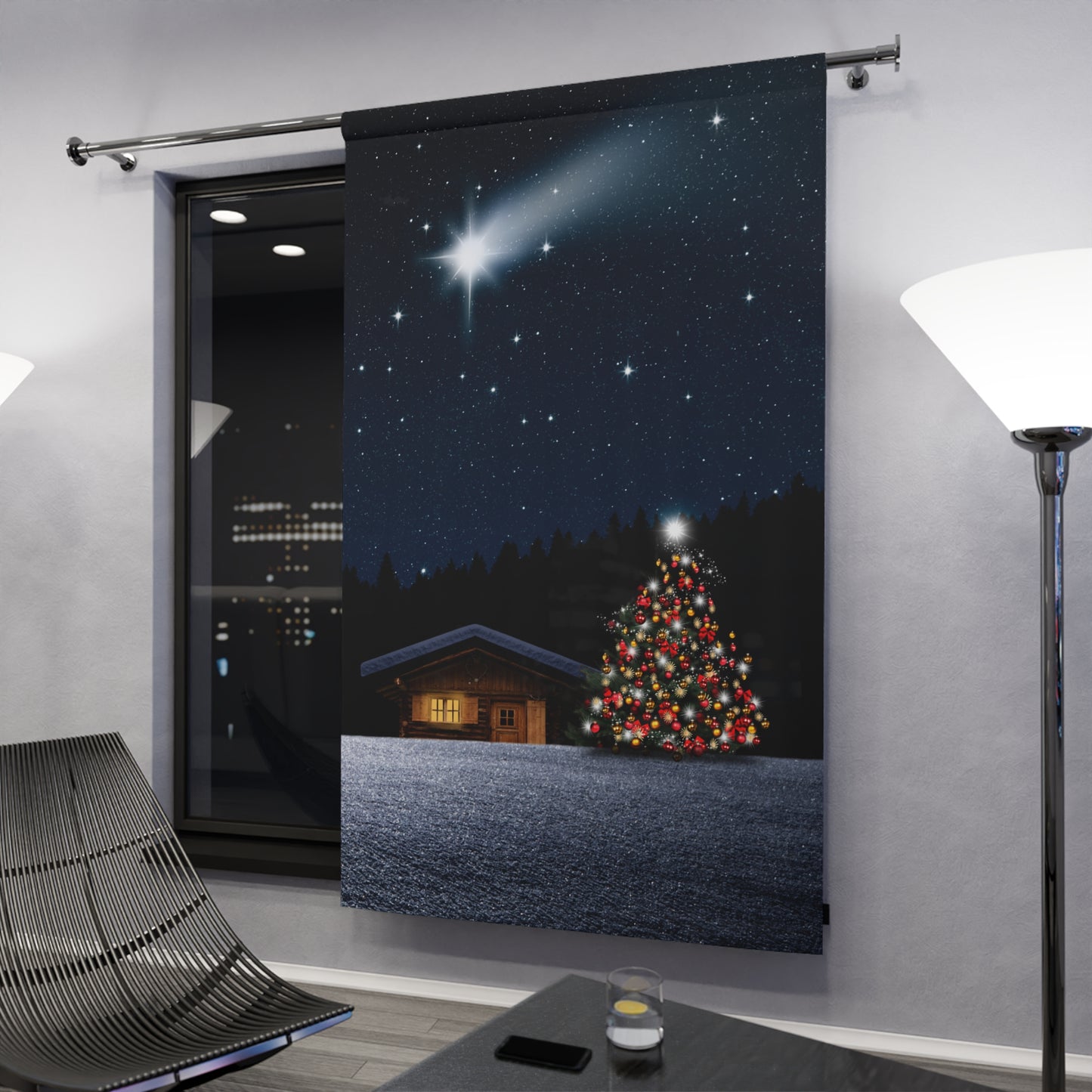 Christmas Star Window Curtains, Holiday Decor, Christmas Home Decor, Festive Window Treatment, Winter Night Curtains