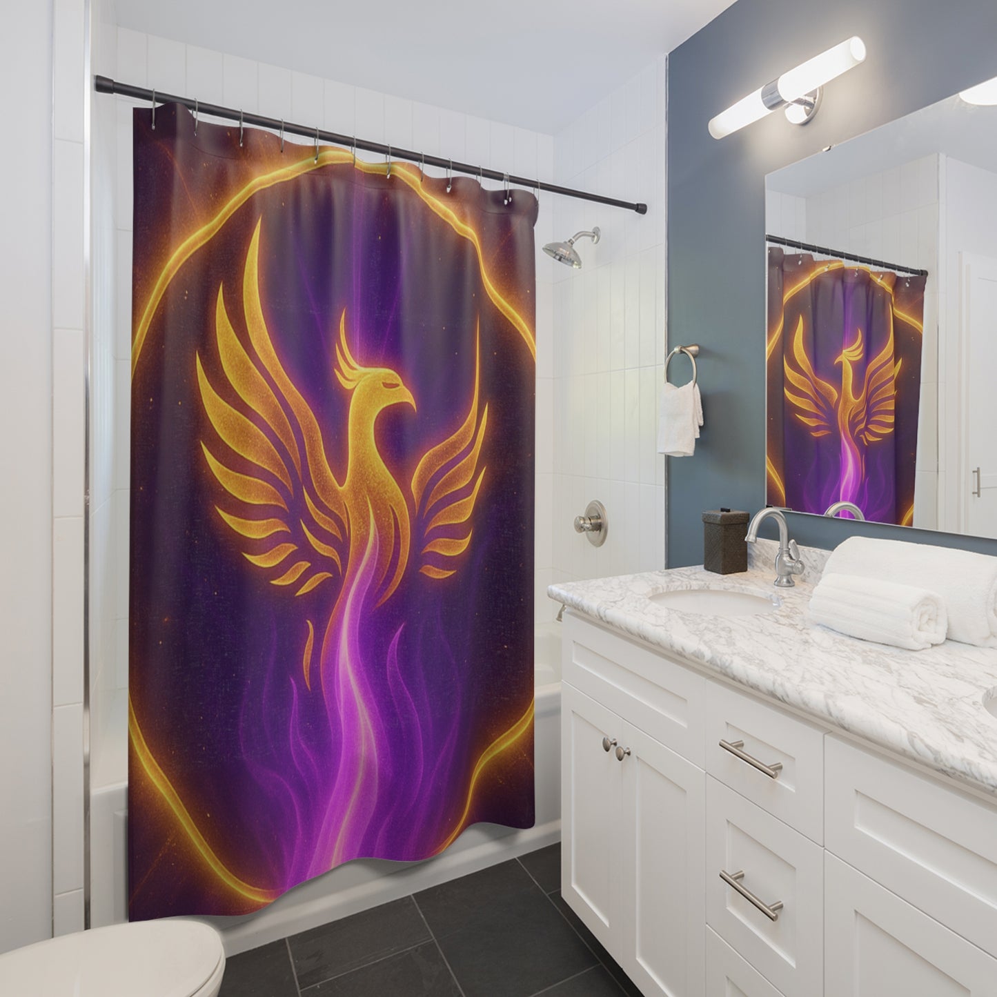 Phoenix Flame Shower Curtain, Boho Home Decor, Bathroom Accessories, Unique Gift for Her, Mythical Design Inspiration