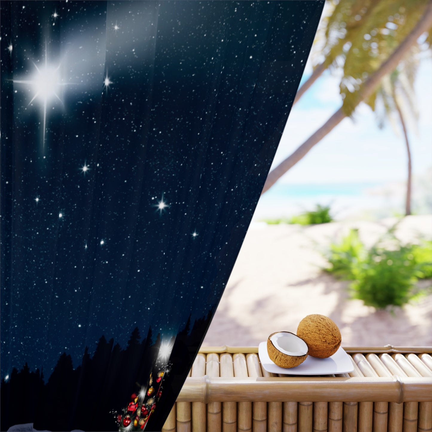 Christmas Star Window Curtains, Holiday Decor, Christmas Home Decor, Festive Window Treatment, Winter Night Curtains