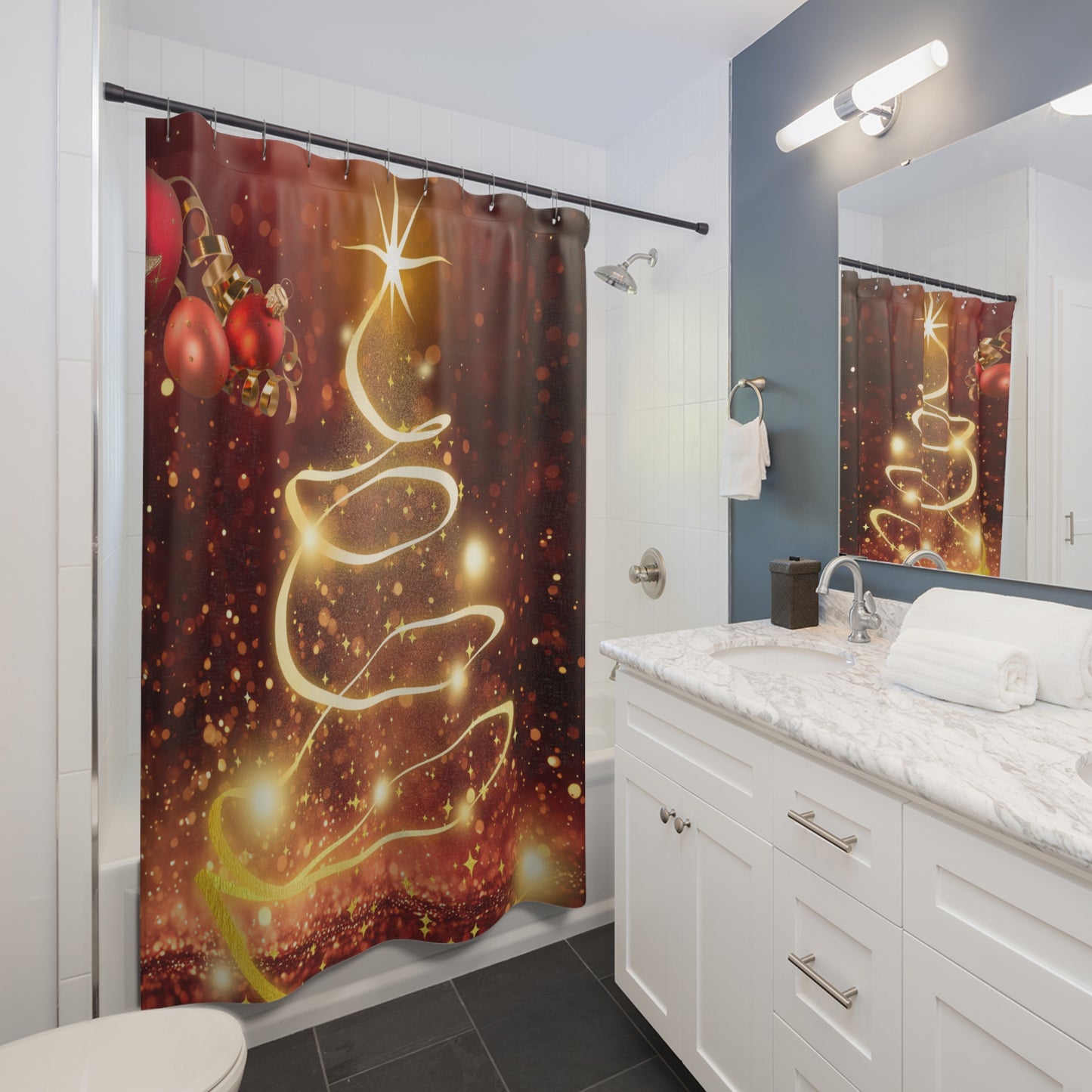 Festive Holiday Shower Curtain with Christmas Tree Design, Christmas Decoration, Holiday Home Decor, Bathroom Accessories, Gift Idea