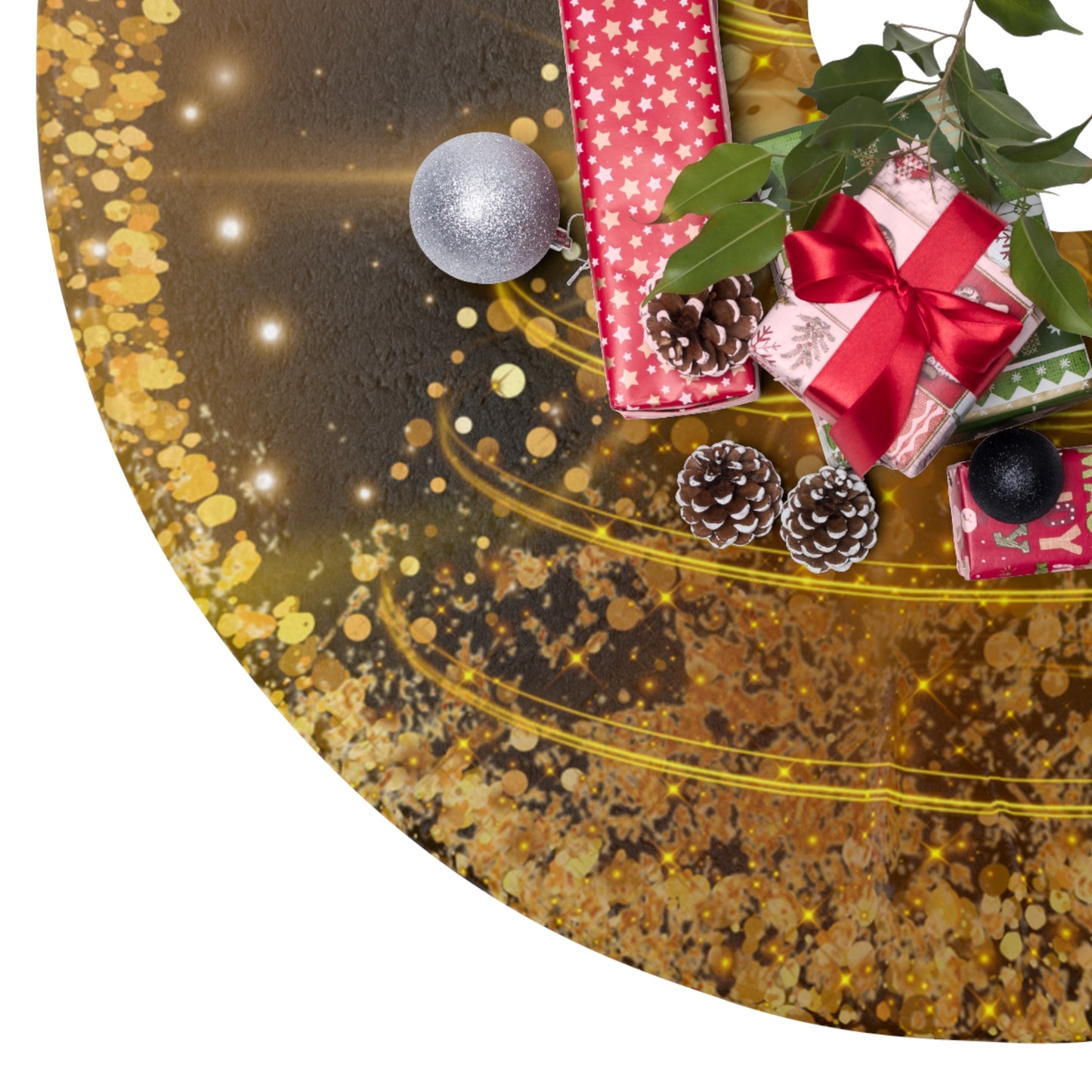 Gold Glitter Christmas Tree Skirt | Holiday Home Decor, Festive Decoration, Gift for Family, Christmas Party, Tree Accessories