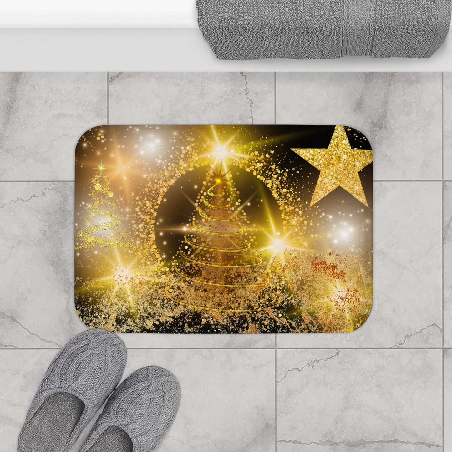 Christmas Sparkle Bath Mat | Holiday Decor, Festive Home, Bath Accessories, Winter Wonderland, Gold & Glittery