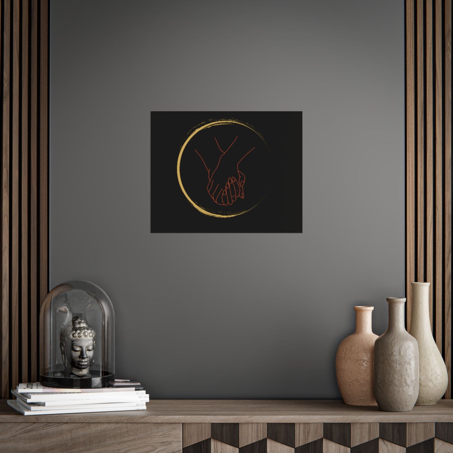 Holding Hands Poster — Minimal Gold Circle Romantic Wall Art