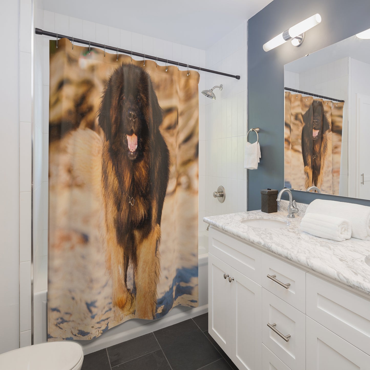 Leonberger Shower Curtain, Dog Lovers Bathroom Decor, Pet-Themed Wall Art, Unique Gift for Dog Owners, Home Accessories