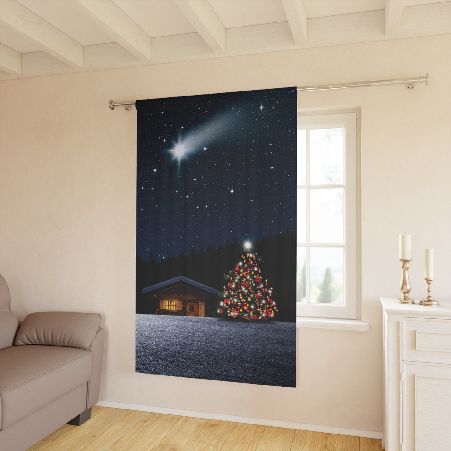 Christmas Star Window Curtains, Holiday Decor, Christmas Home Decor, Festive Window Treatment, Winter Night Curtains