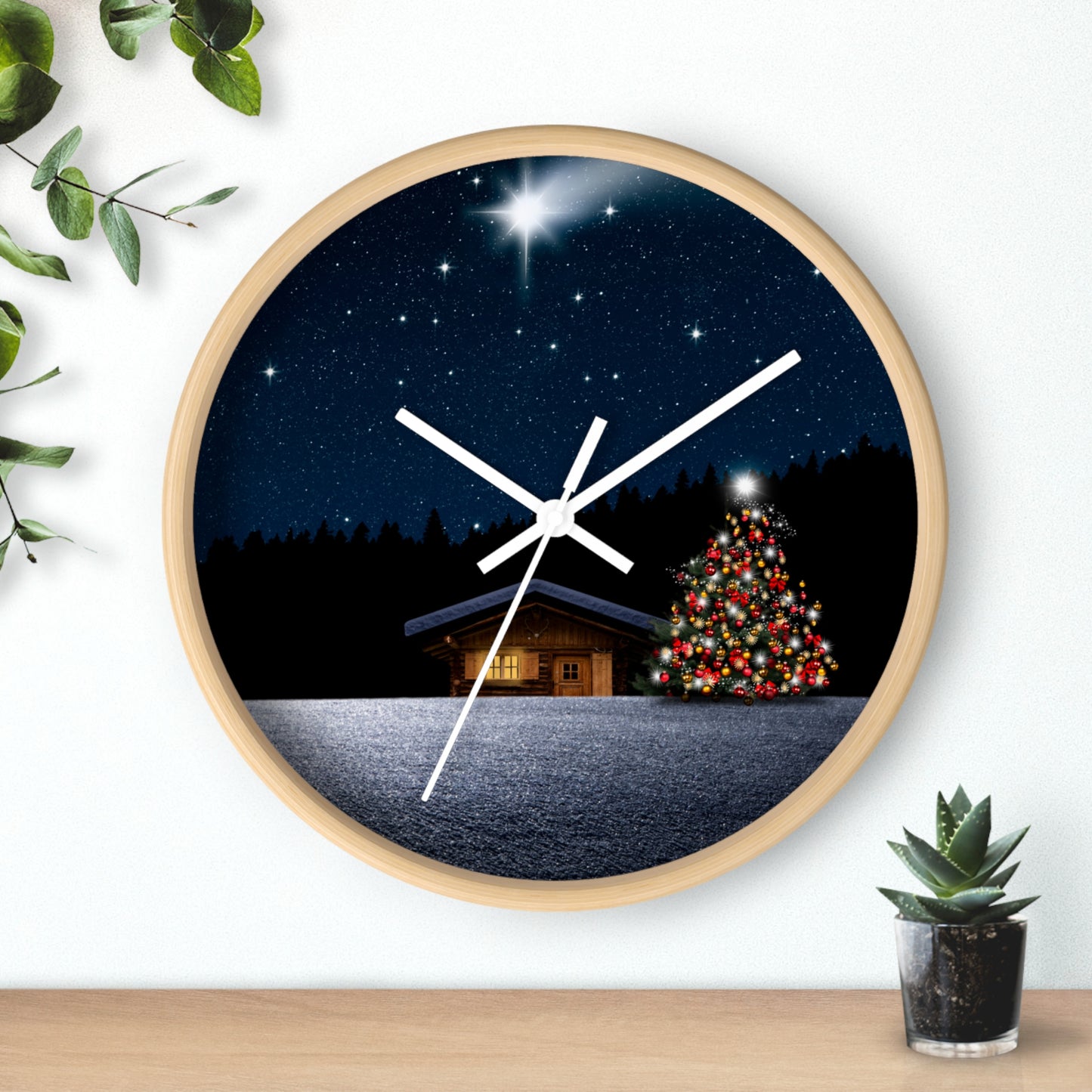 Christmas Themed Wall Clock, Festive Home Decor, Holiday Gift Idea, Winter Wonderland Clock, Winter Holidays Decoration
