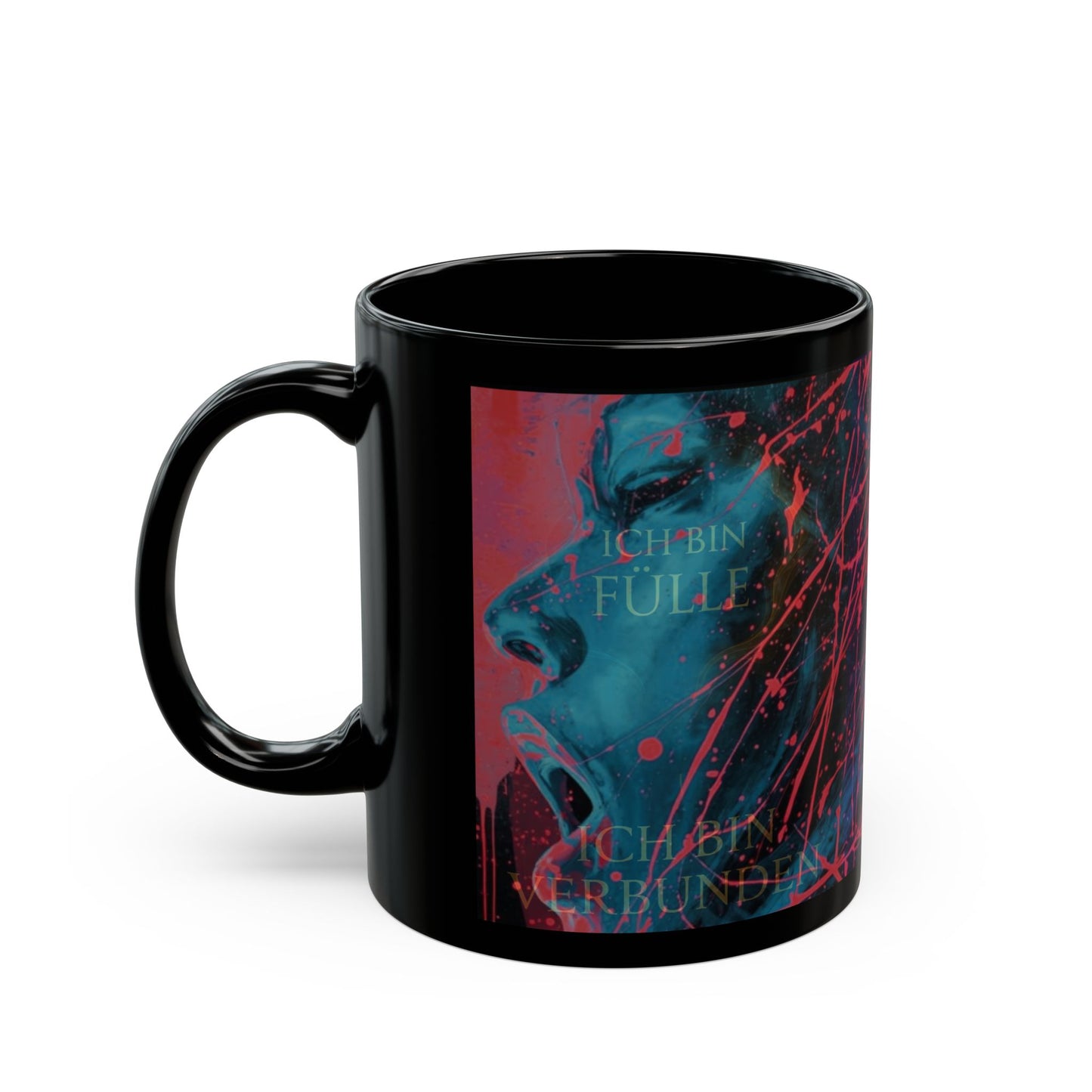 Black Ceramic Mug – "Ich Platze, Bosh Ey" Neon Graffiti Design (11oz, 15oz)