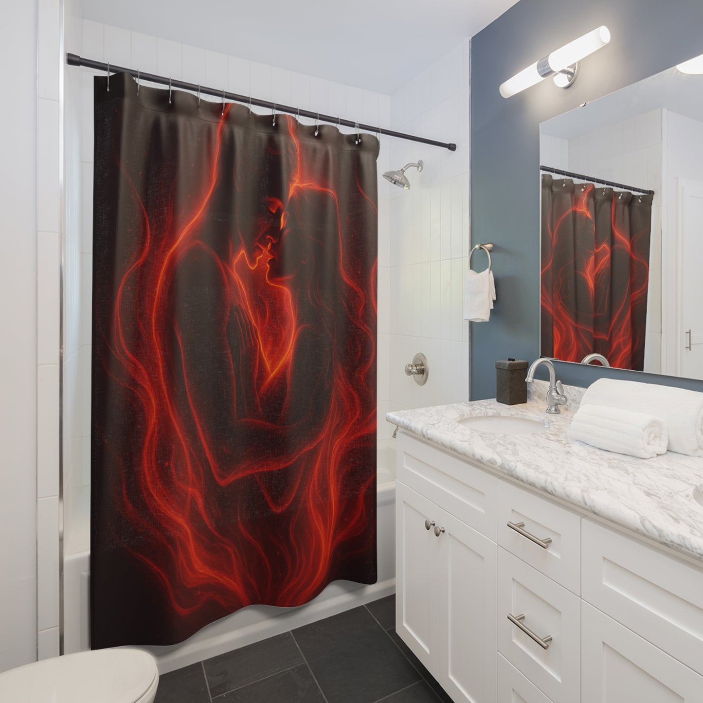 Romantic Essence Shower Curtain | Boho Bathroom Decor, Love Gift, Unique Home Accessory, Red and Black Shower Curtain, Wedding Shower Decor