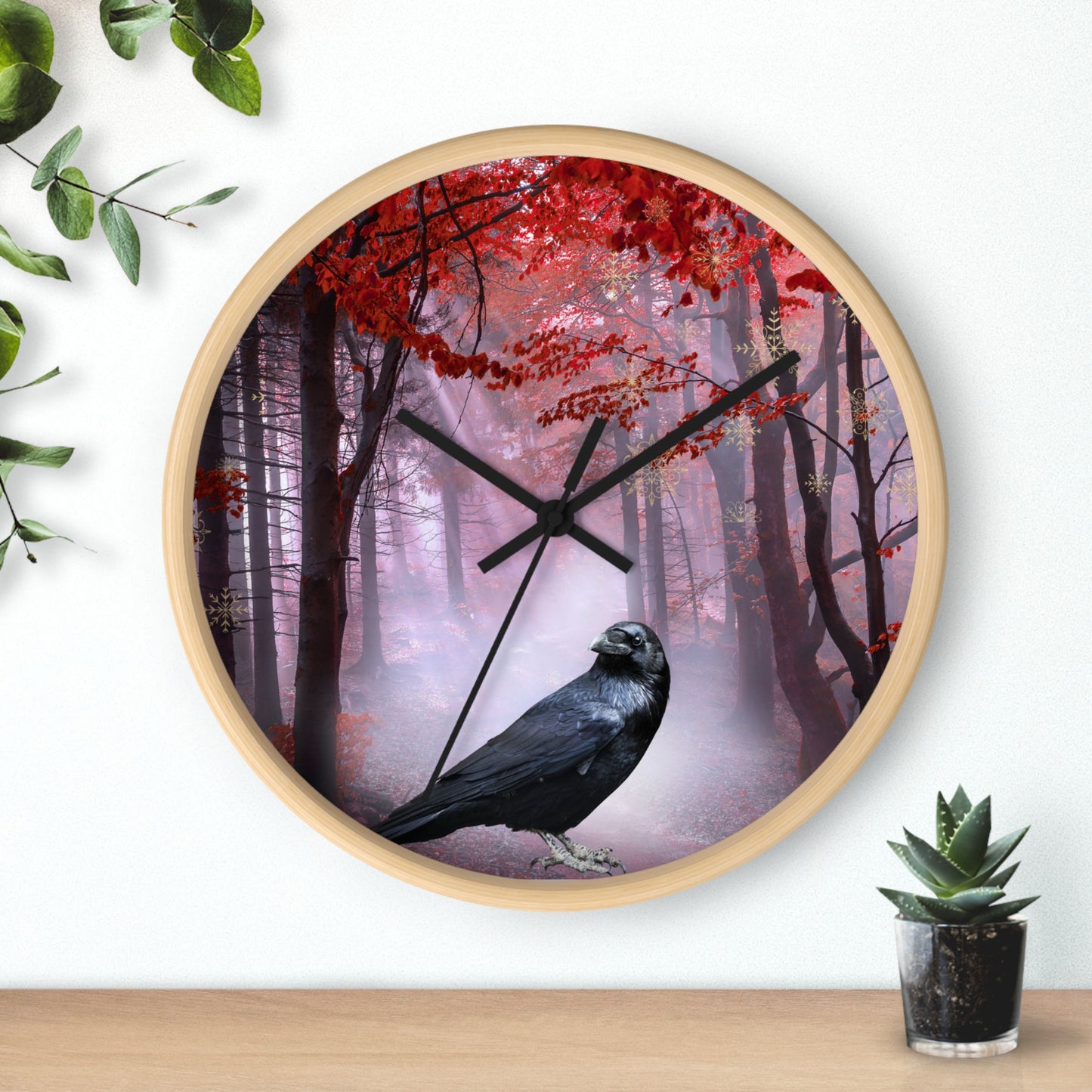 Mystical Raven Wall Clock, Enchanted Forest Decor, Unique Home Accent, Gothic Style Timepiece, Perfect Gift for Nature Lovers