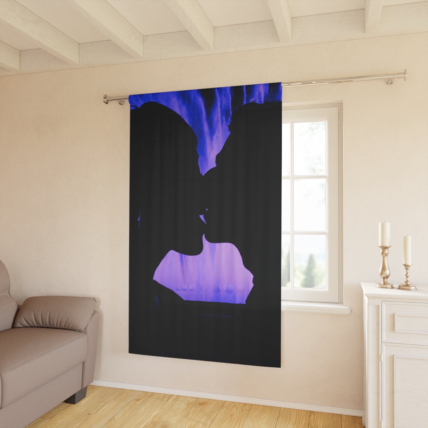 Romantic Window Curtains, Love-themed Home Decor, Bedroom Drapes, Kissing Couples Design, Purple Aesthetic Curtains
