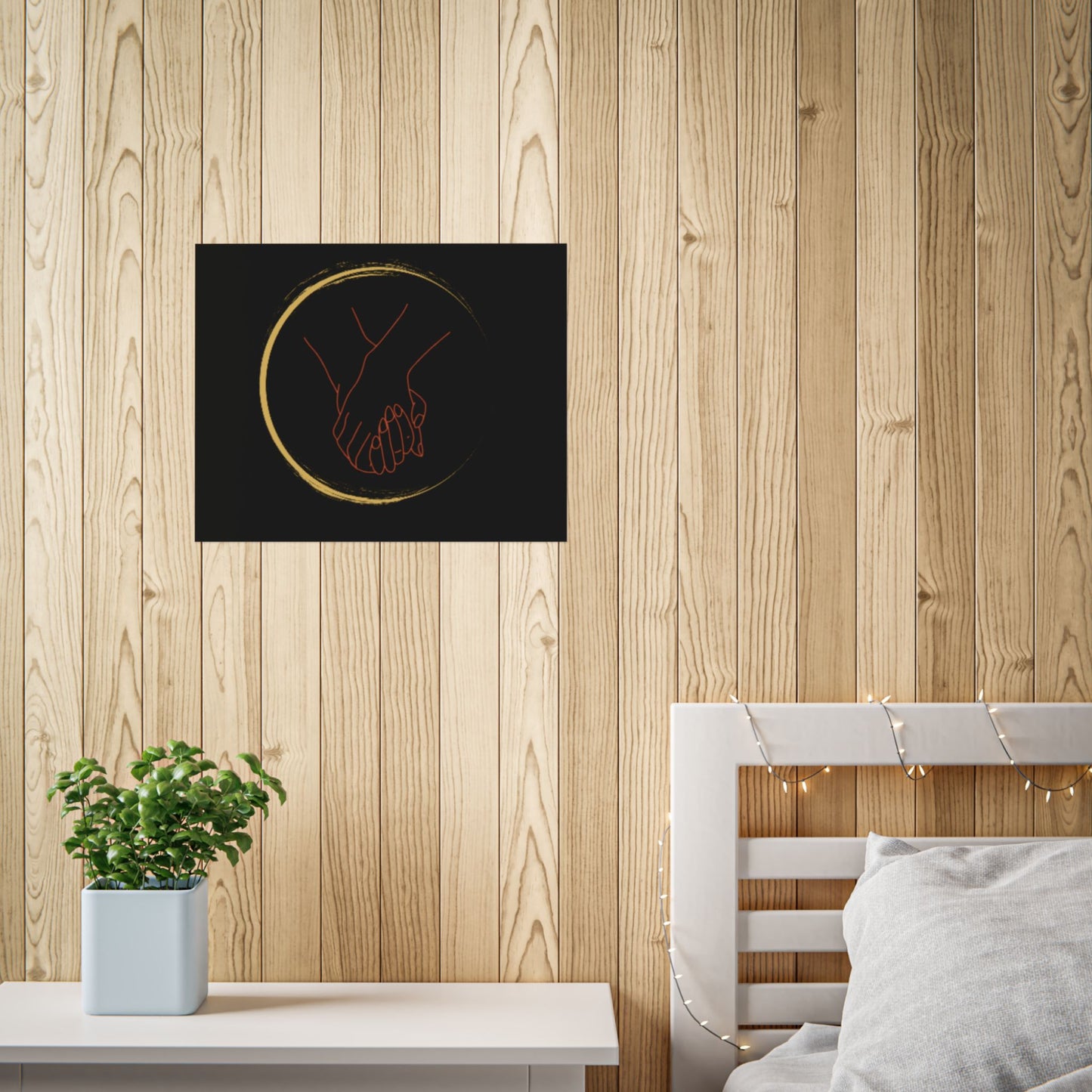 Holding Hands Poster — Minimal Gold Circle Romantic Wall Art