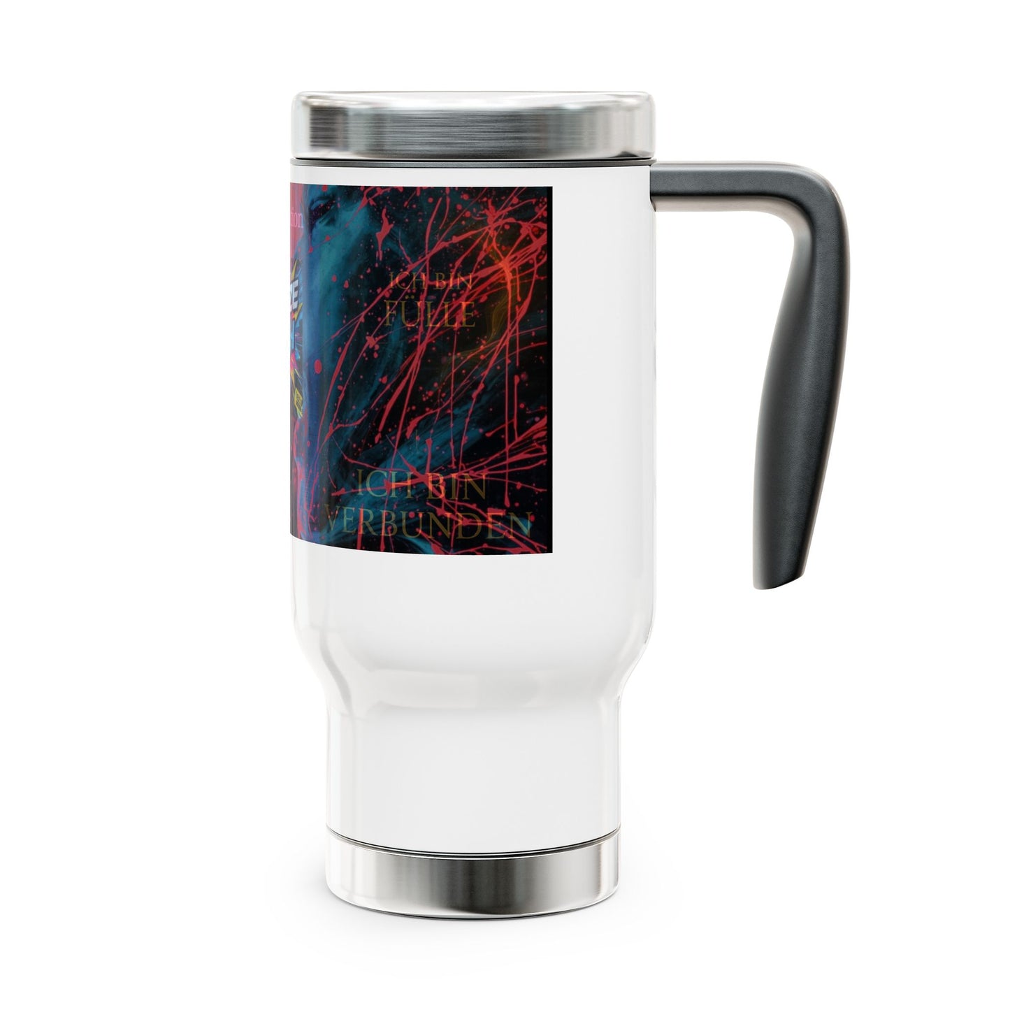 14oz Stainless Steel Travel Mug — Neon Abstract Face "Ich Platze Bosh Ey"